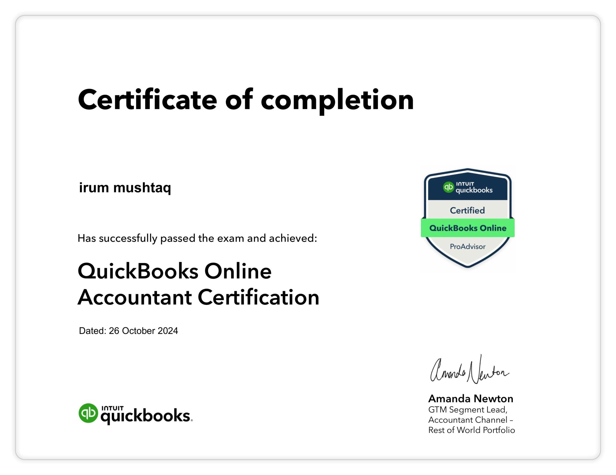 quickbooksonlinecertification irum mushtaq